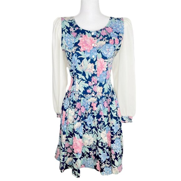 Vintage 80s Womens Floral Granny Cottagecore Sheer Sleeve Dress X-Small / Small - Picture 13 of 13